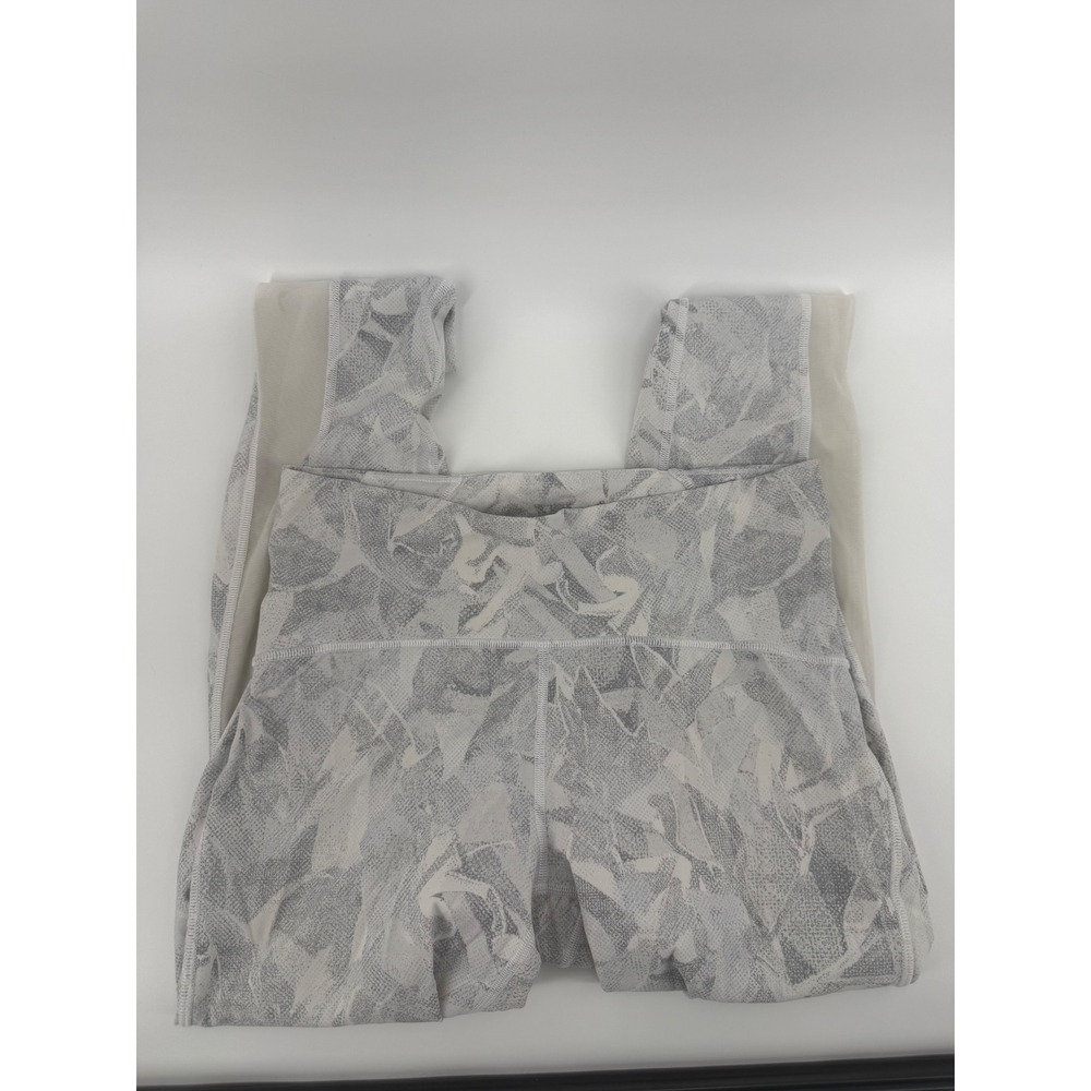 Lululemon Grey White Abstract Print Mesh Panel High Rise Leggings Size 8